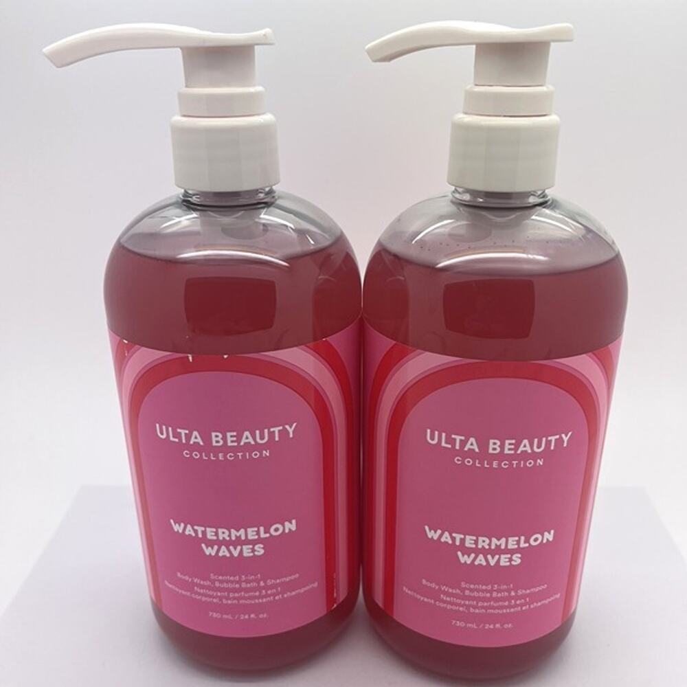 Lot of 2 WATERMELON WAVES Ulta Beauty 3-in-1 Body Wash Bubble Bath Shampoo 24 oz